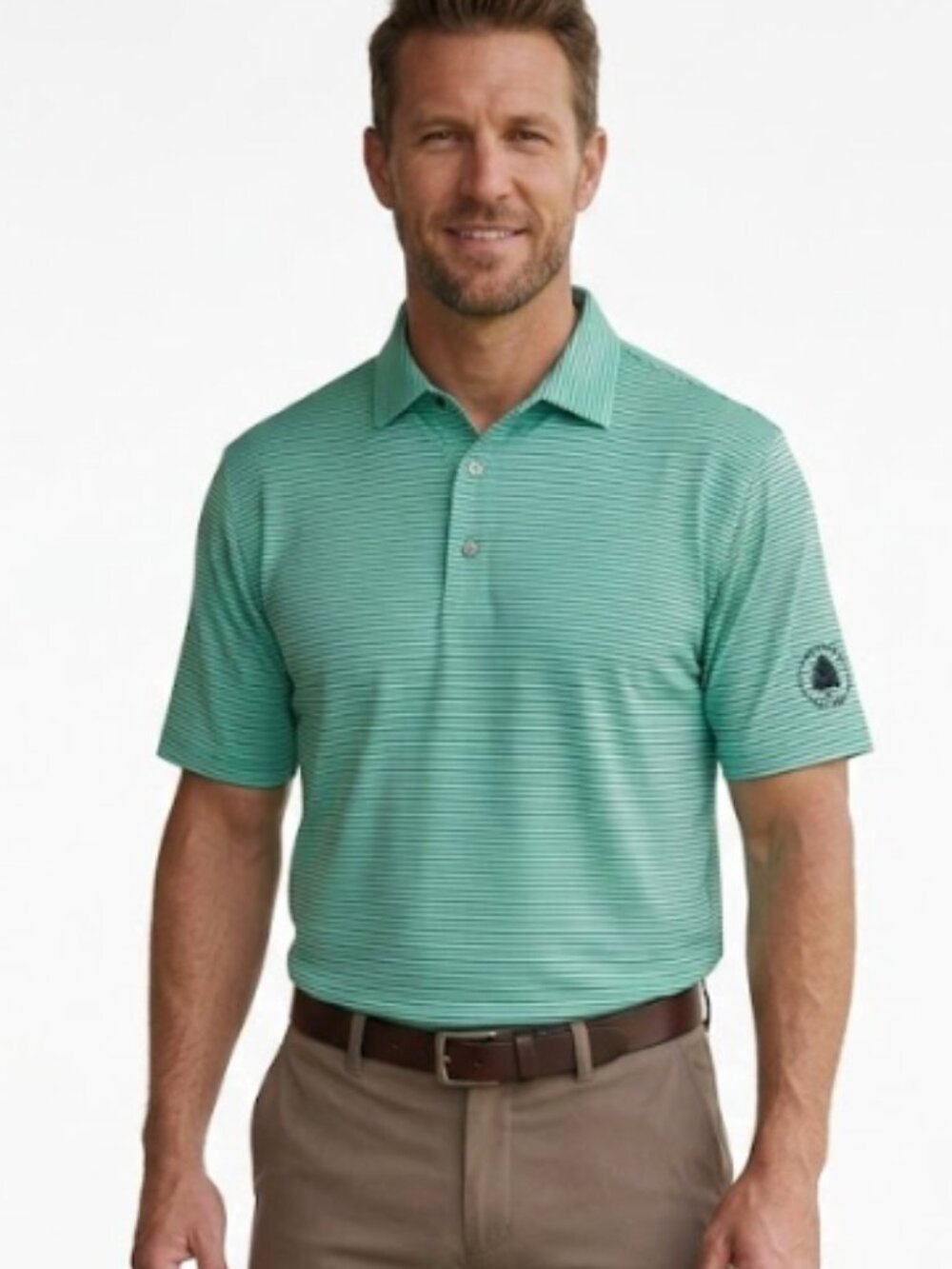 FootJoy | Short Sleeve Golf Performance Polo Green with Navy Stripes | Size XL